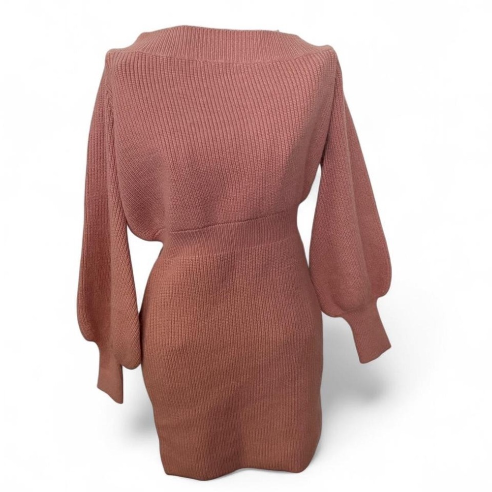 Line & Dot Sweater Dress - Women's Small Pink Knit Balloon Sleeve NWT
